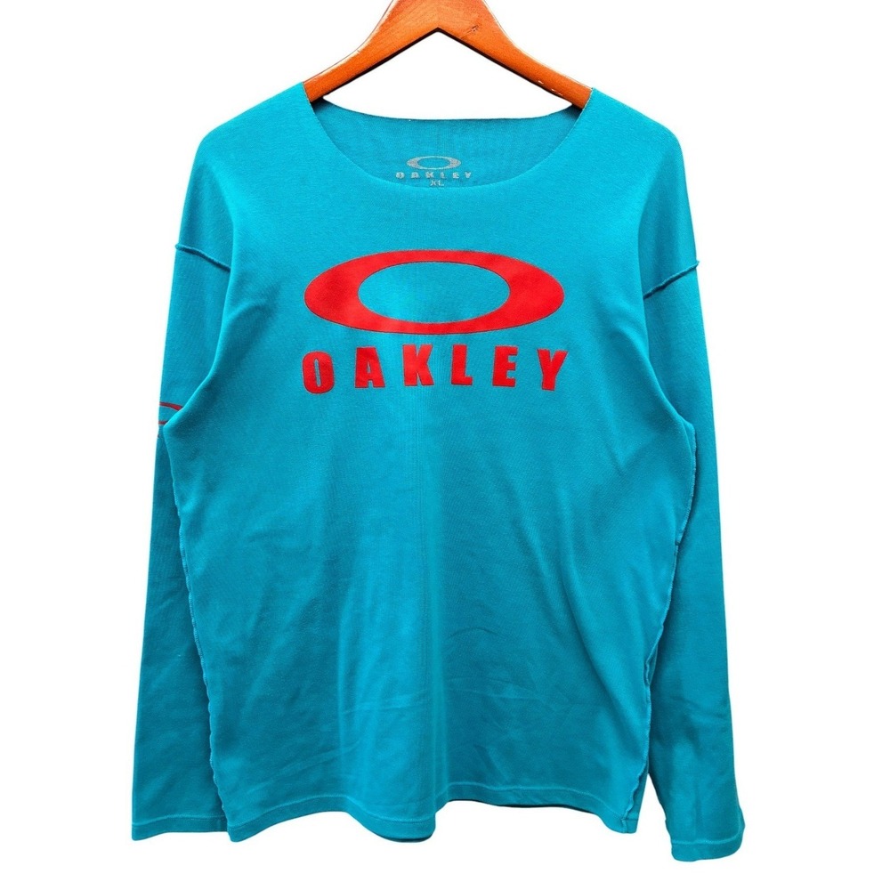 Oakley Graphic Long Sleeve Shirt Mens XL Blue Red Logo Y2K Athleisure Flawed